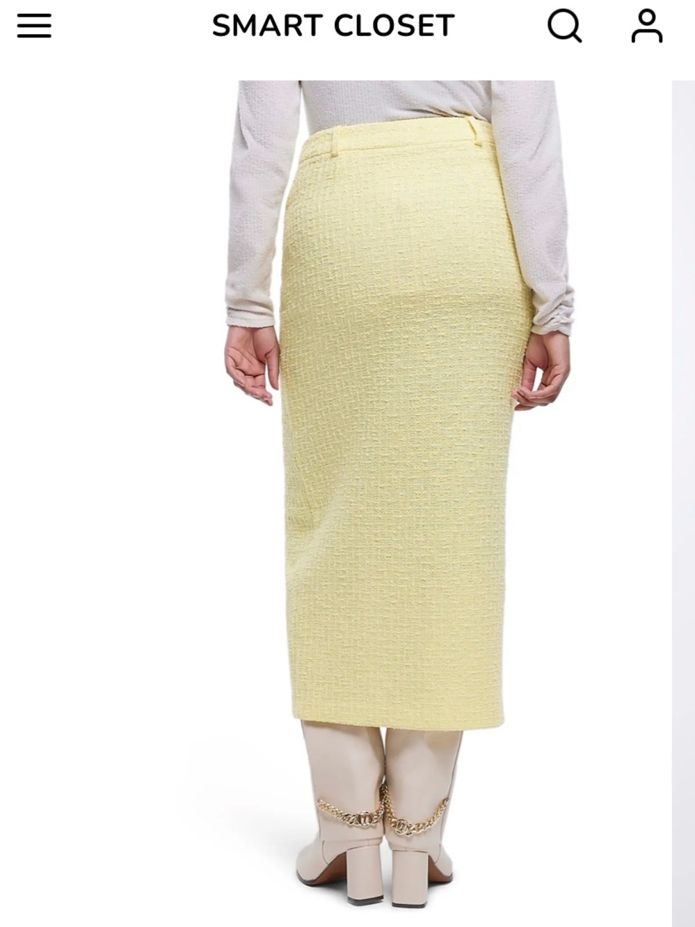 New River Island Pale Yellow Bouclé MIDI Pencil Skirt